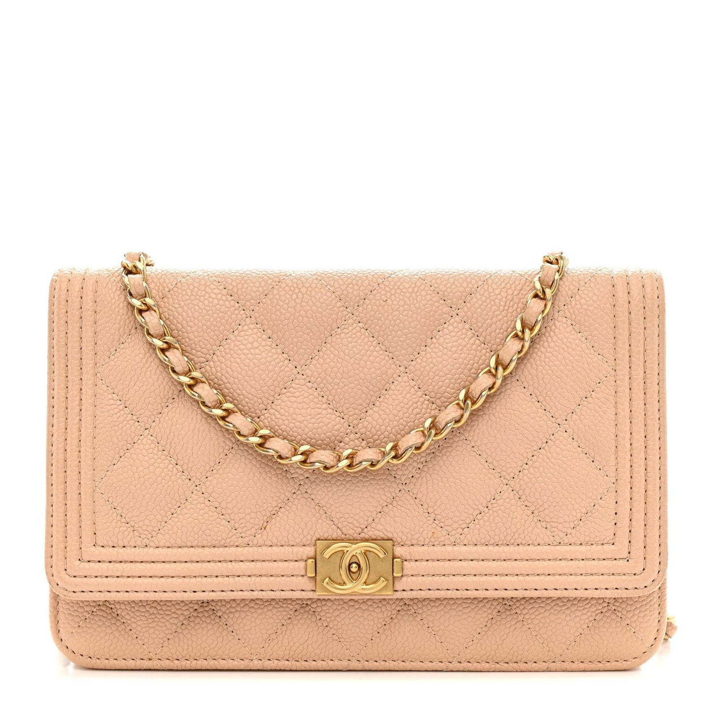 Caviar Quilted Boy Wallet On Chain WOC Light Beige