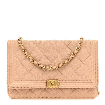 Caviar Quilted Boy Wallet On Chain WOC Light Beige