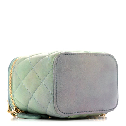Lambskin Quilted Ombre Top Handle Mini Vanity Case With Chain Blue Green