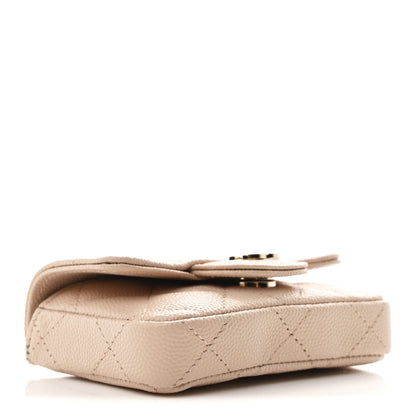 Caviar Quilted Mini Chain Belt Bag Light Beige