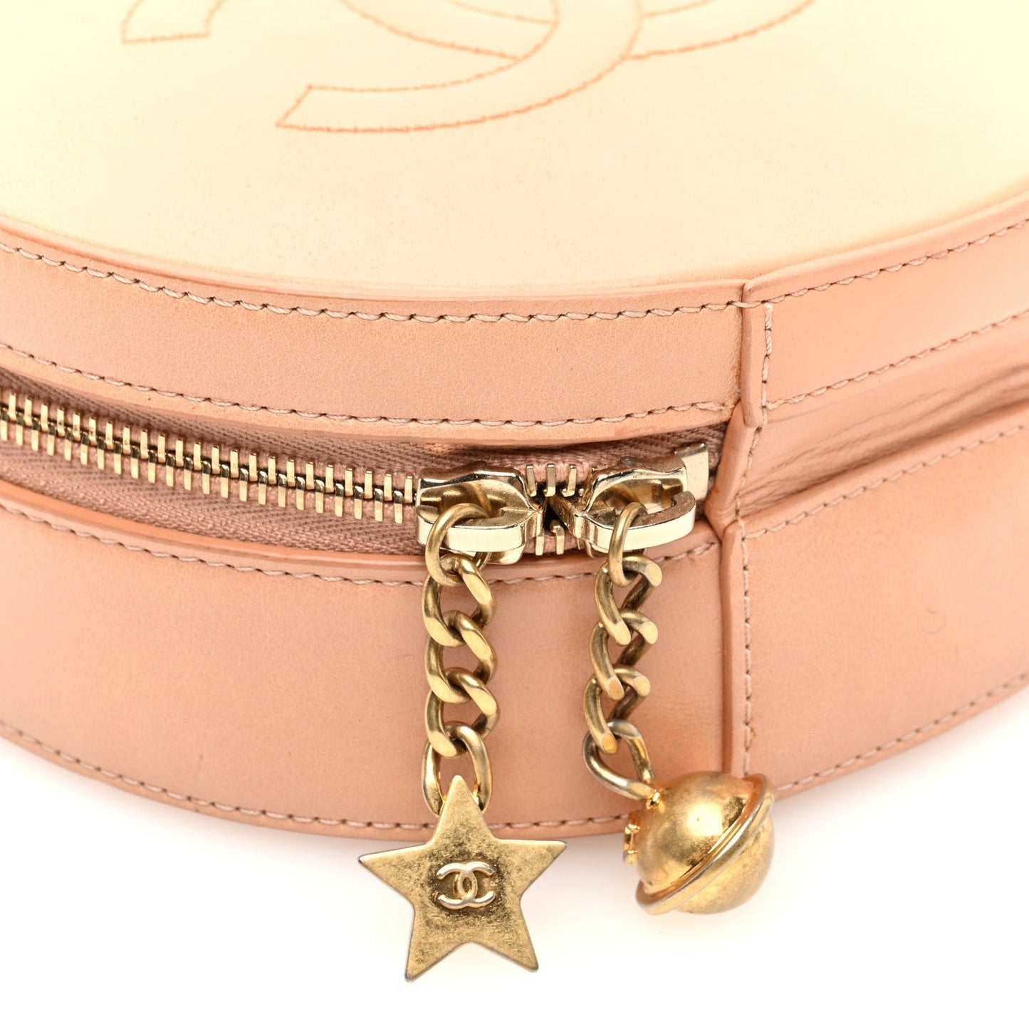 Glazed Calfskin Round As Earth Evening Bag Beige