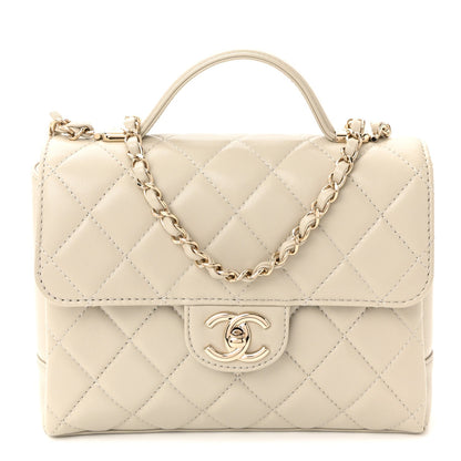 Lambskin Quilted Small Flap Top Handle Bag Grey