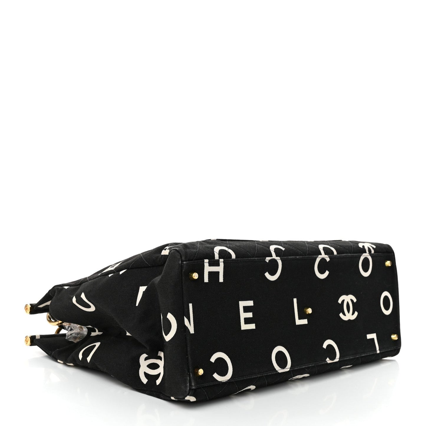 Canvas Printed Quilted Logo Tote Black White