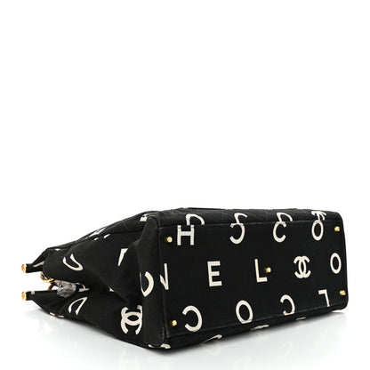 Canvas Printed Quilted Logo Tote Black White