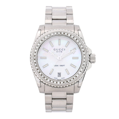 Stainless Steel Diamond Mother of Pearl 32mm Dive Quartz Watch