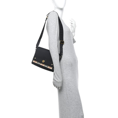 Coated Canvas Calfskin Vintage Check Medium Note Crossbody Bag Black