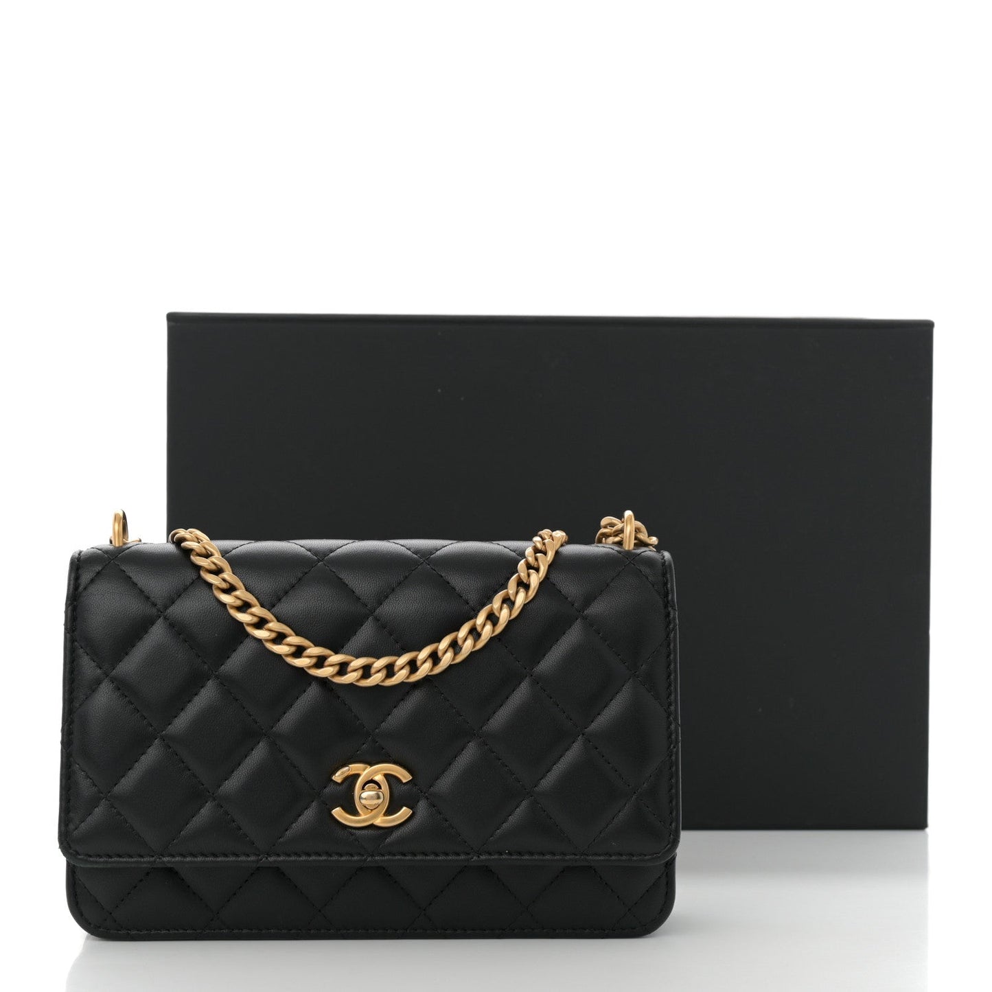 Lambskin Quilted Sweet Camellia Wallet On Chain WOC Black