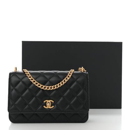 Lambskin Quilted Sweet Camellia Wallet On Chain WOC Black