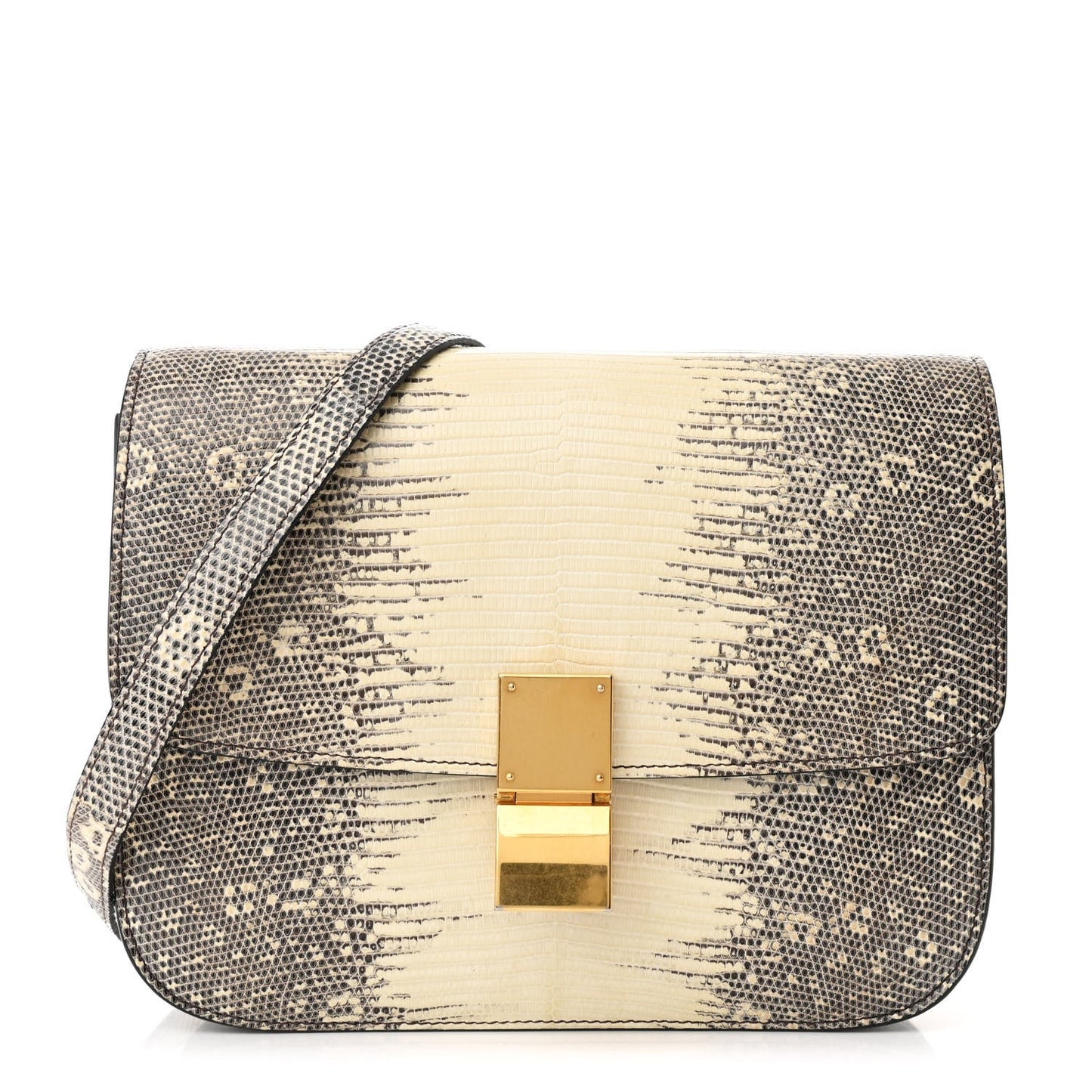 Lizard Medium Classic Box Flap Bag Natural