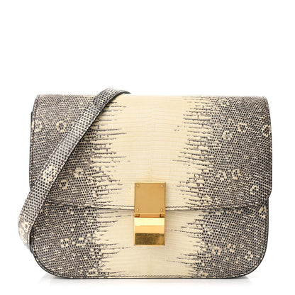 Lizard Medium Classic Box Flap Bag Natural