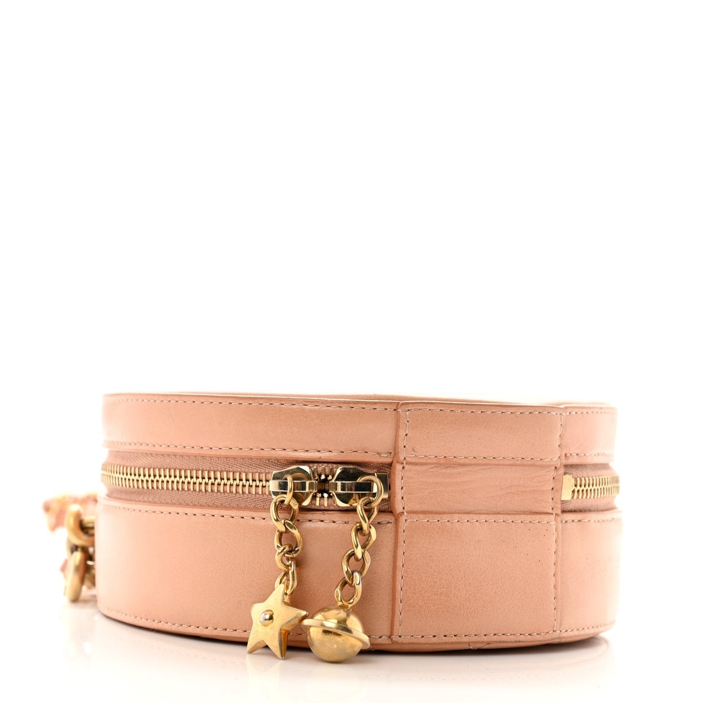 Glazed Calfskin Round As Earth Evening Bag Beige