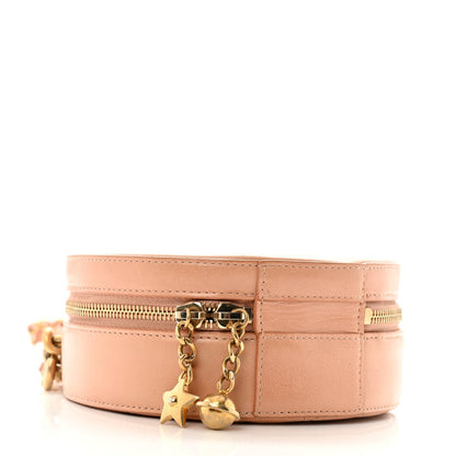 Glazed Calfskin Round As Earth Evening Bag Beige