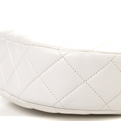 Lambskin Enamel Quilted Mini Clip Round Camera Case White