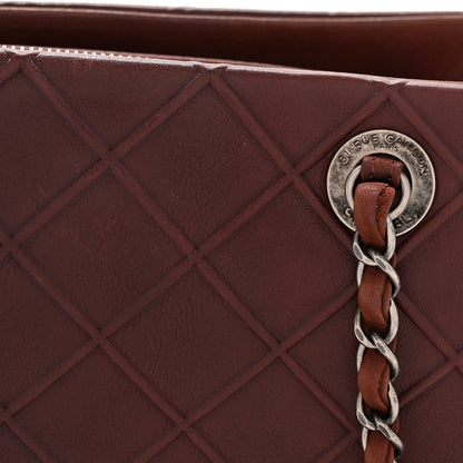 Calfskin Diamond Embossed Large CC Zip Shopping Tote Burgundy