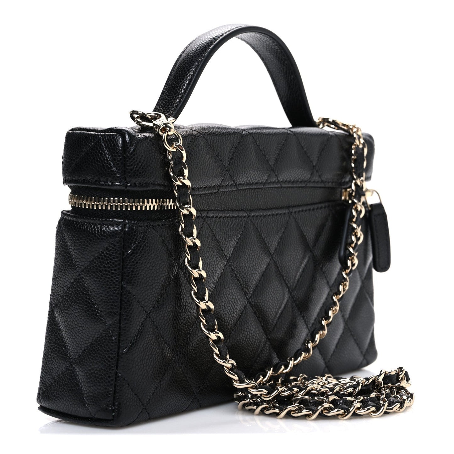 Caviar Quilted Top Handle Slim Vanity With Chain Black