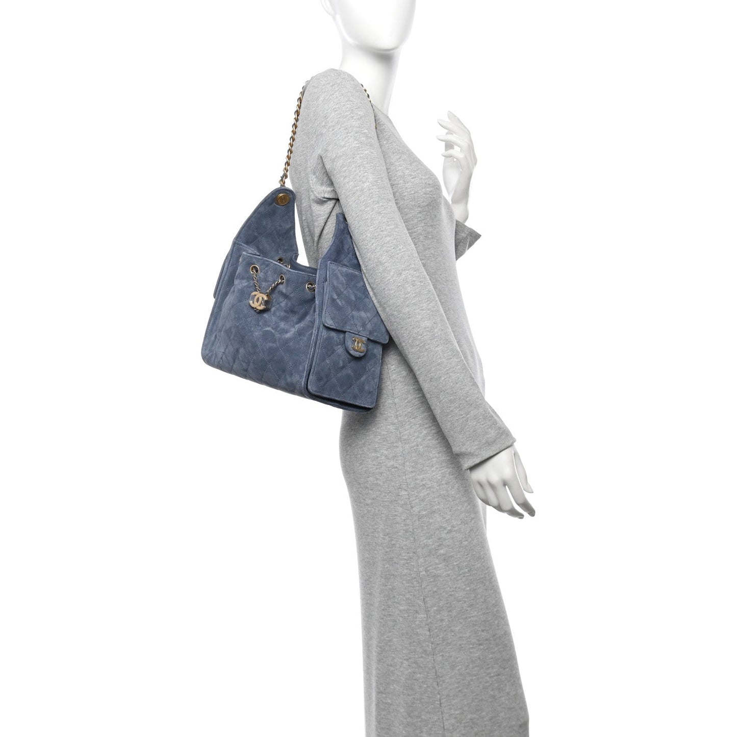 Suede Quilted Small Chanel 25 Handbag Blue