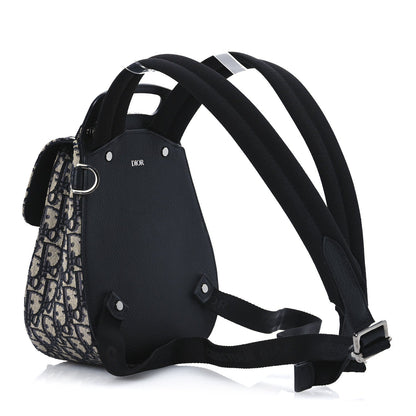 HOMME Oblique Calfskin Mens Mini Saddle Backpack Navy Blue