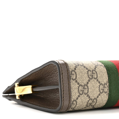 GG Supreme Monogram Textured Dollar Calfskin Web Mini Ophidia Chain Shoulder Bag Beige Ebony New Acero