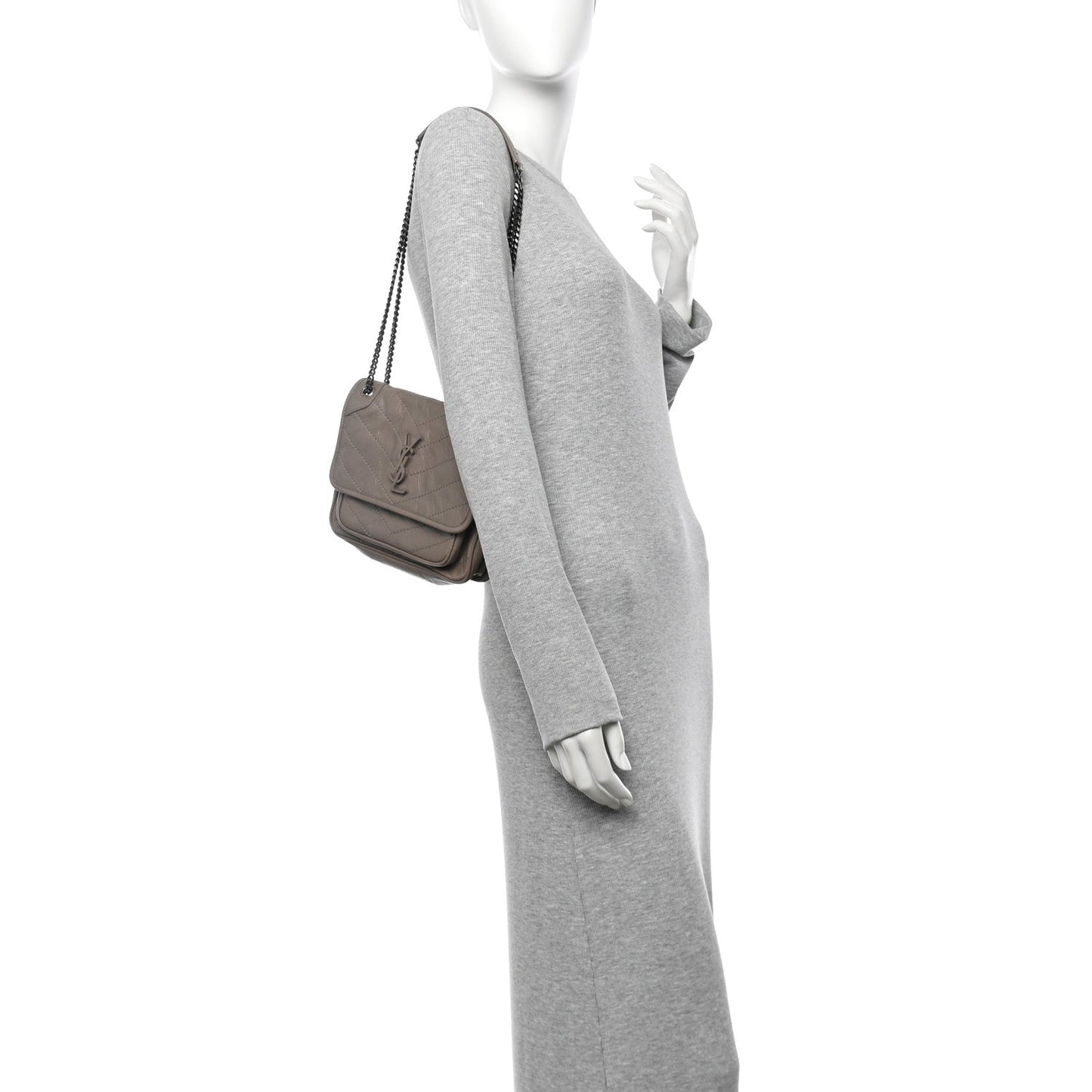 Crinkled Calfskin Matelasse Monogram Baby Niki Chain Satchel Light Taupe