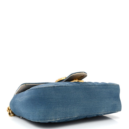 Denim Matelasse Mini Pearly GG Marmont Shoulder Bag Blue