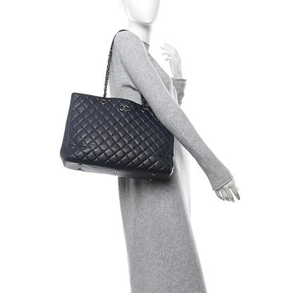 Calfskin Quilted Timeless Tote Dark Navy