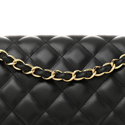 Lambskin Quilted Jumbo Double Flap Black