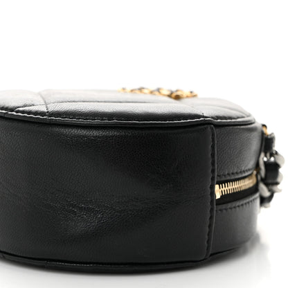 Shiny Goatskin Quilted Chanel 19 Round Clutch With Chain Black