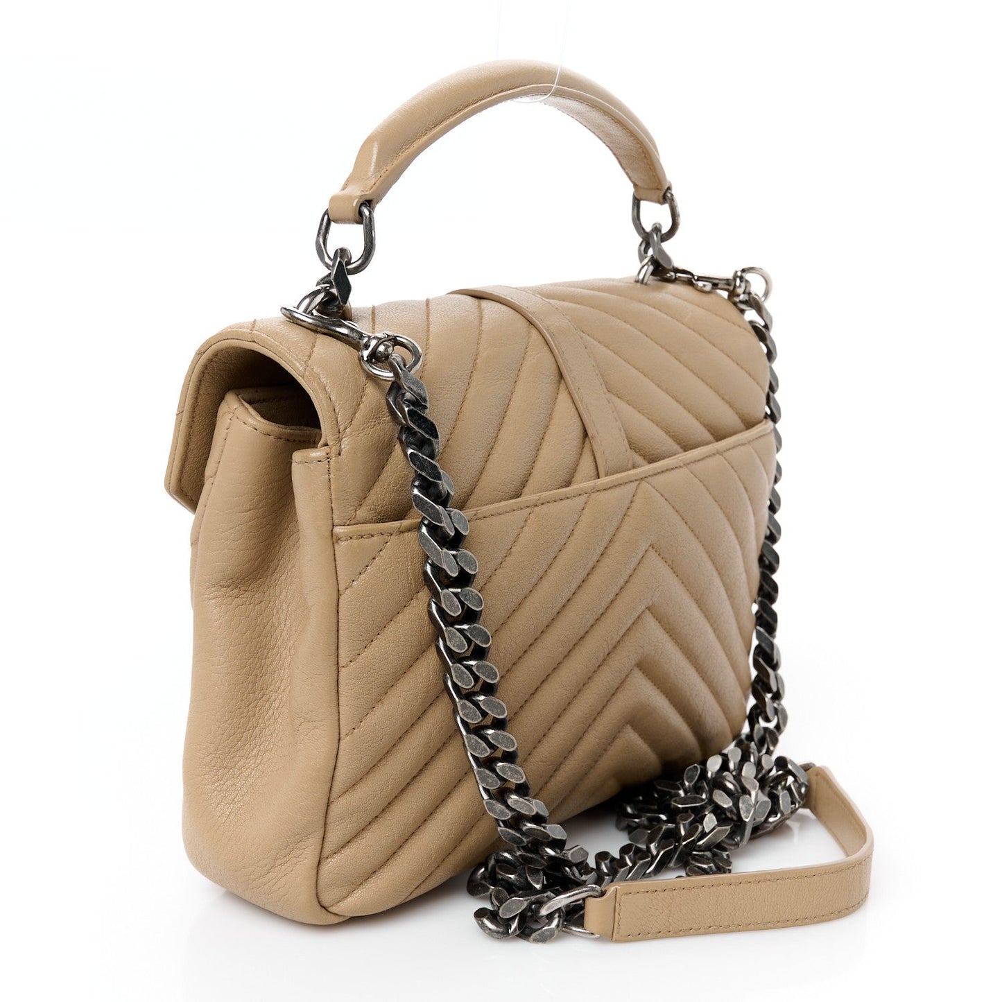 Sheepskin Matelasse Chevron Monogram Medium College Bag Dark Beige