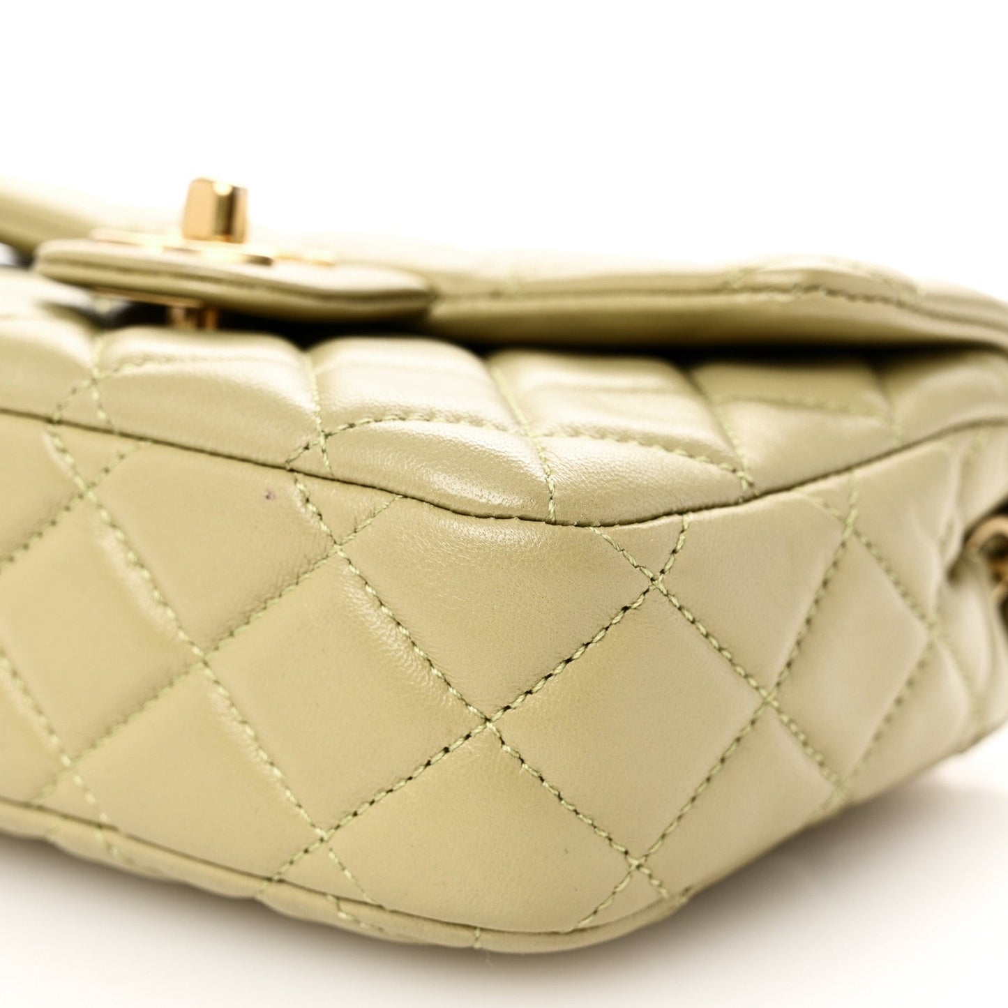 Lambskin Enamel Quilted Mini Coco Hearts Square Flap Light Green