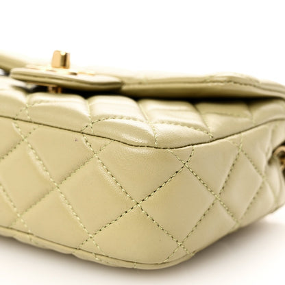 Lambskin Enamel Quilted Mini Coco Hearts Square Flap Light Green
