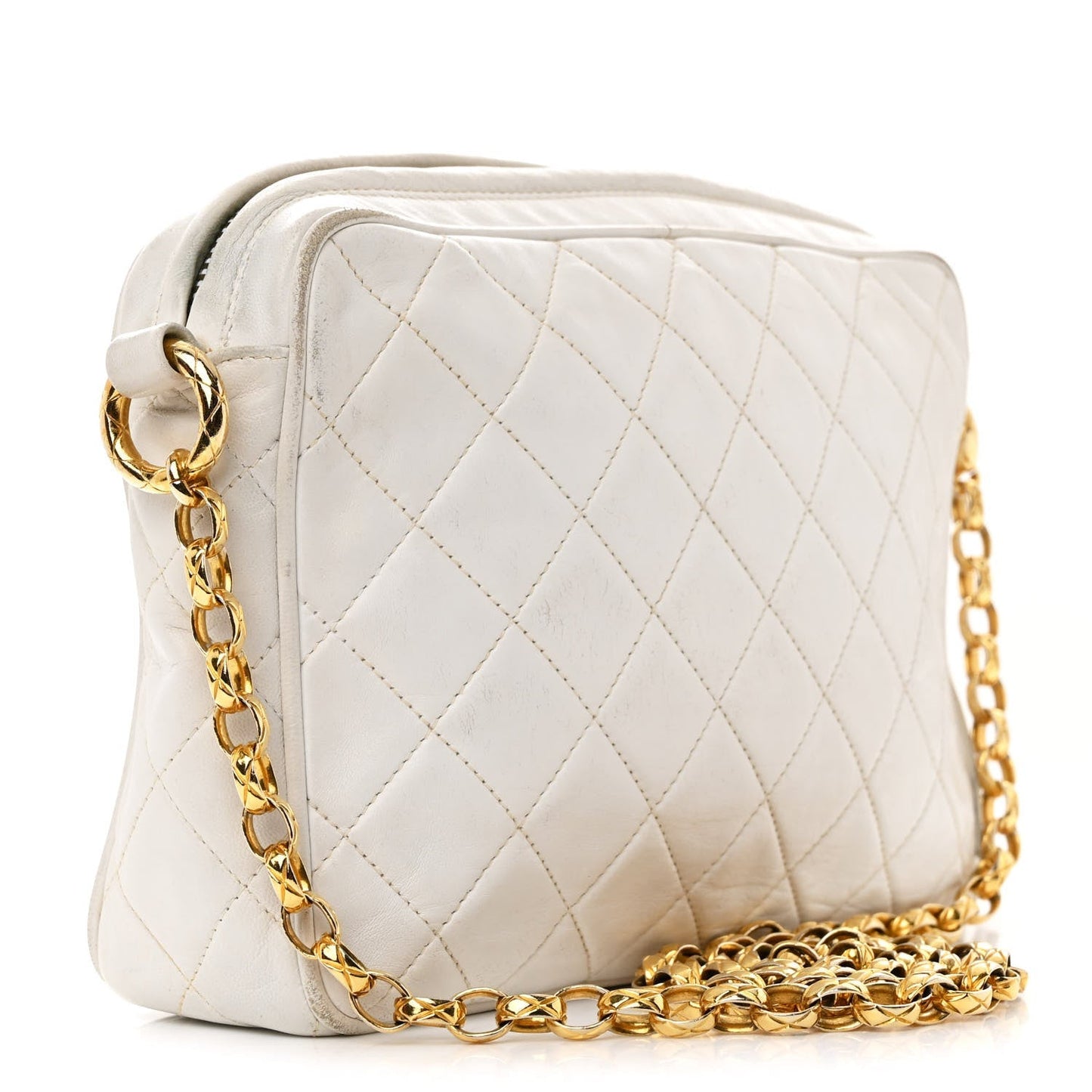 Lambskin Quilted Tassel Camera Case White