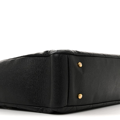 Caviar Quilted Small Trapezoid Chain Shopping Tote Black