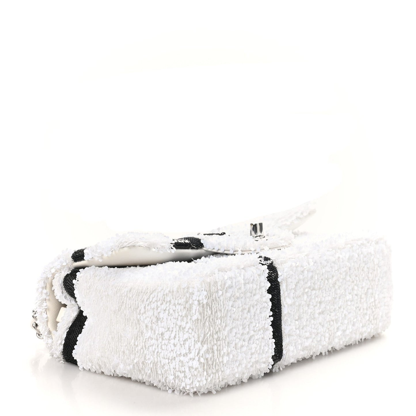 Sequin Ribbon Mini Rectangular Flap White Black