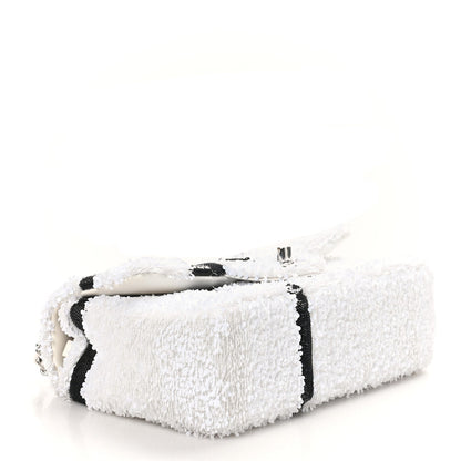 Sequin Ribbon Mini Rectangular Flap White Black
