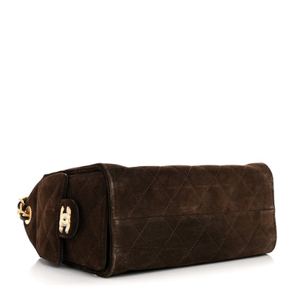 Suede Quilted Mini Chanel 25 Handbag Dark Brown