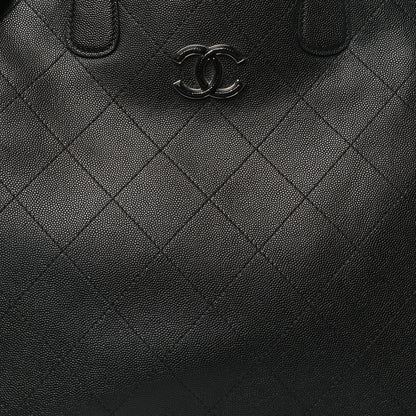 Caviar Stitched Large Lady Coco Shopping Tote Black