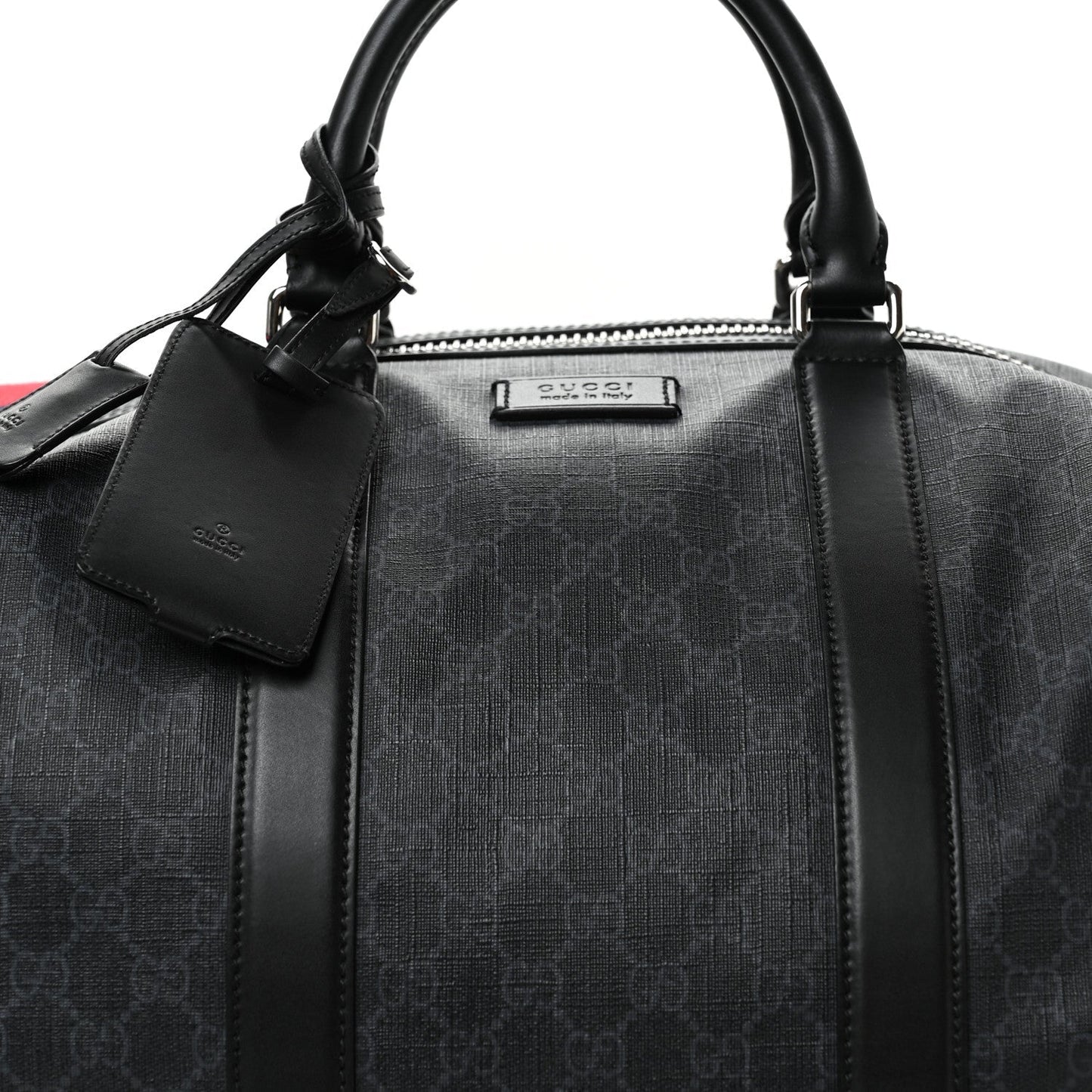 Soft GG Supreme Monogram Appia Calfskin Web Large Carry On Duffle Bag Black Grey