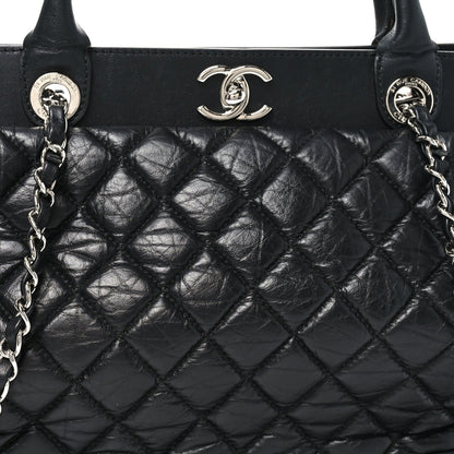 Aged Calfskin Quilted Be CC Tote Black