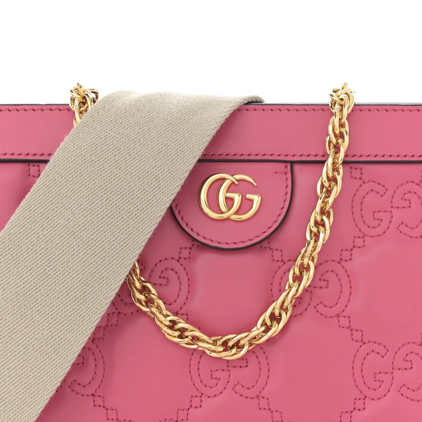 Calfskin GG Matelasse Small Slim Chain Shoulder Bag Rhodamine Pink Natural