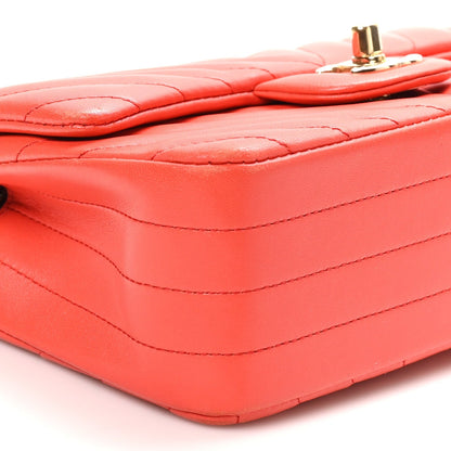Lambskin Chevron Quilted Mini Rectangular Flap Red