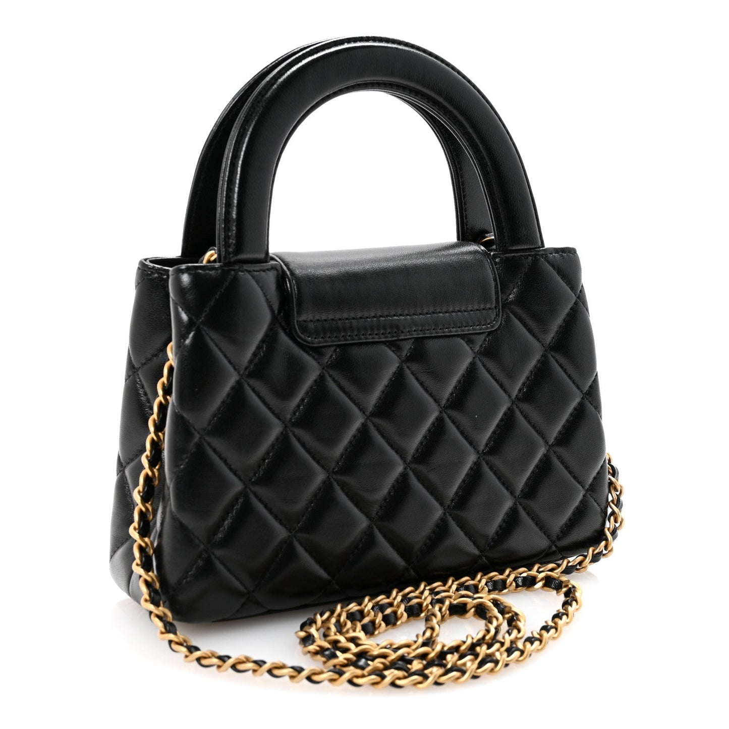 Shiny Aged Calfskin Quilted Nano Kelly Shopper Black