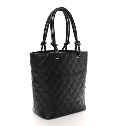 Calfskin Quilted Medium Cambon Tote Black