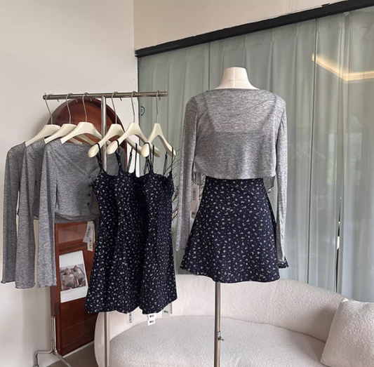 2025 floral dress suspenders versatile cardigan sweet hot girl design retro French top R0289