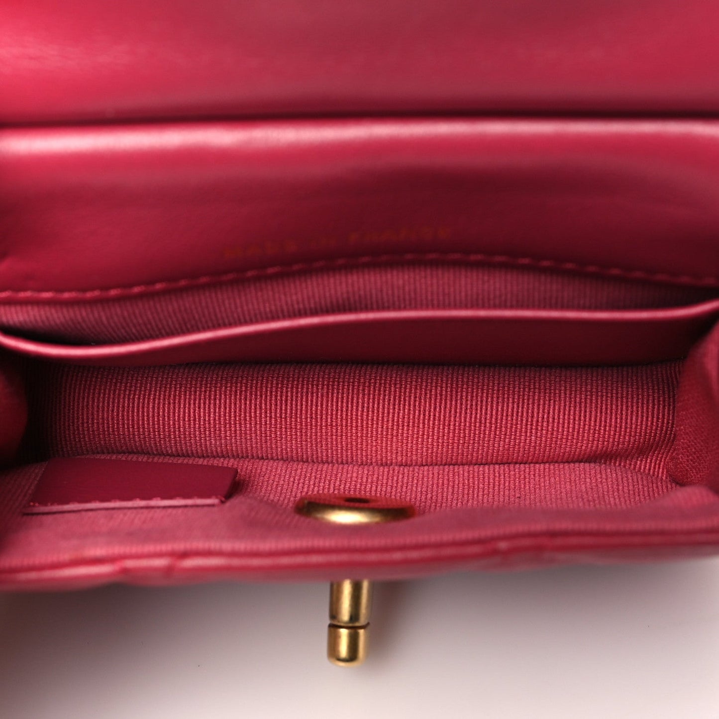 Calfskin Quilted Lady Handle Flap Card Holder With Chain Dark Pink