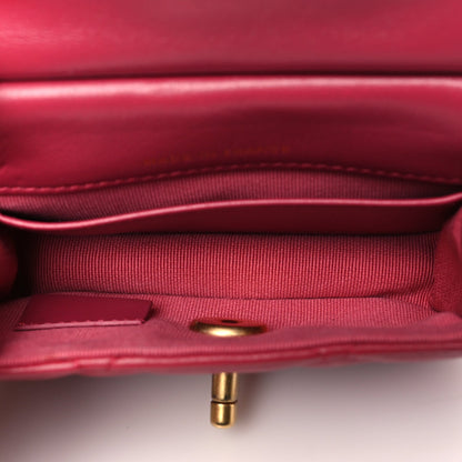 Calfskin Quilted Lady Handle Flap Card Holder With Chain Dark Pink