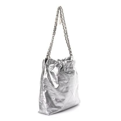 Metallic Calfskin Quilted Small Chanel 22 Silver