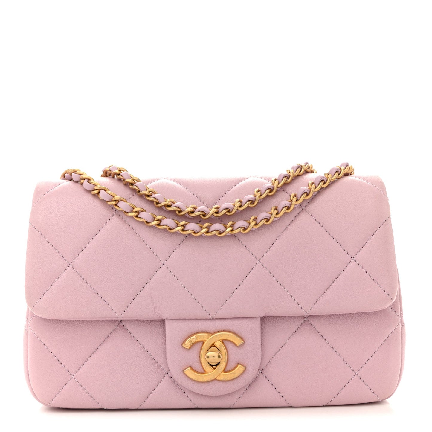 Lambskin Quilted Pearl Small Flap Light Purple