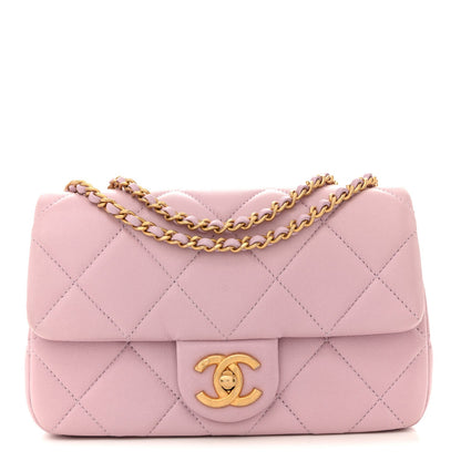 Lambskin Quilted Pearl Small Flap Light Purple