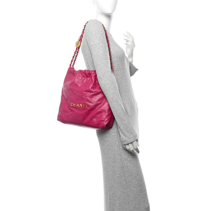 Shiny Calfskin Quilted Small Chanel 22 Fuchsia