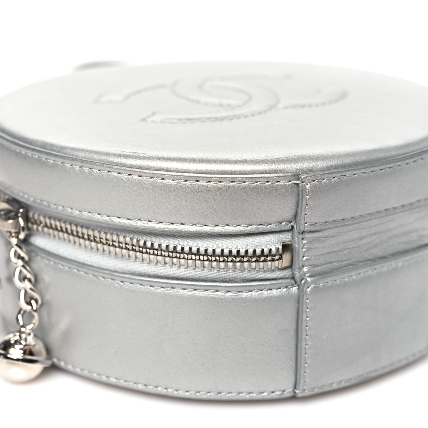 Metallic Glazed Calfskin Round As Earth Evening Bag Silver